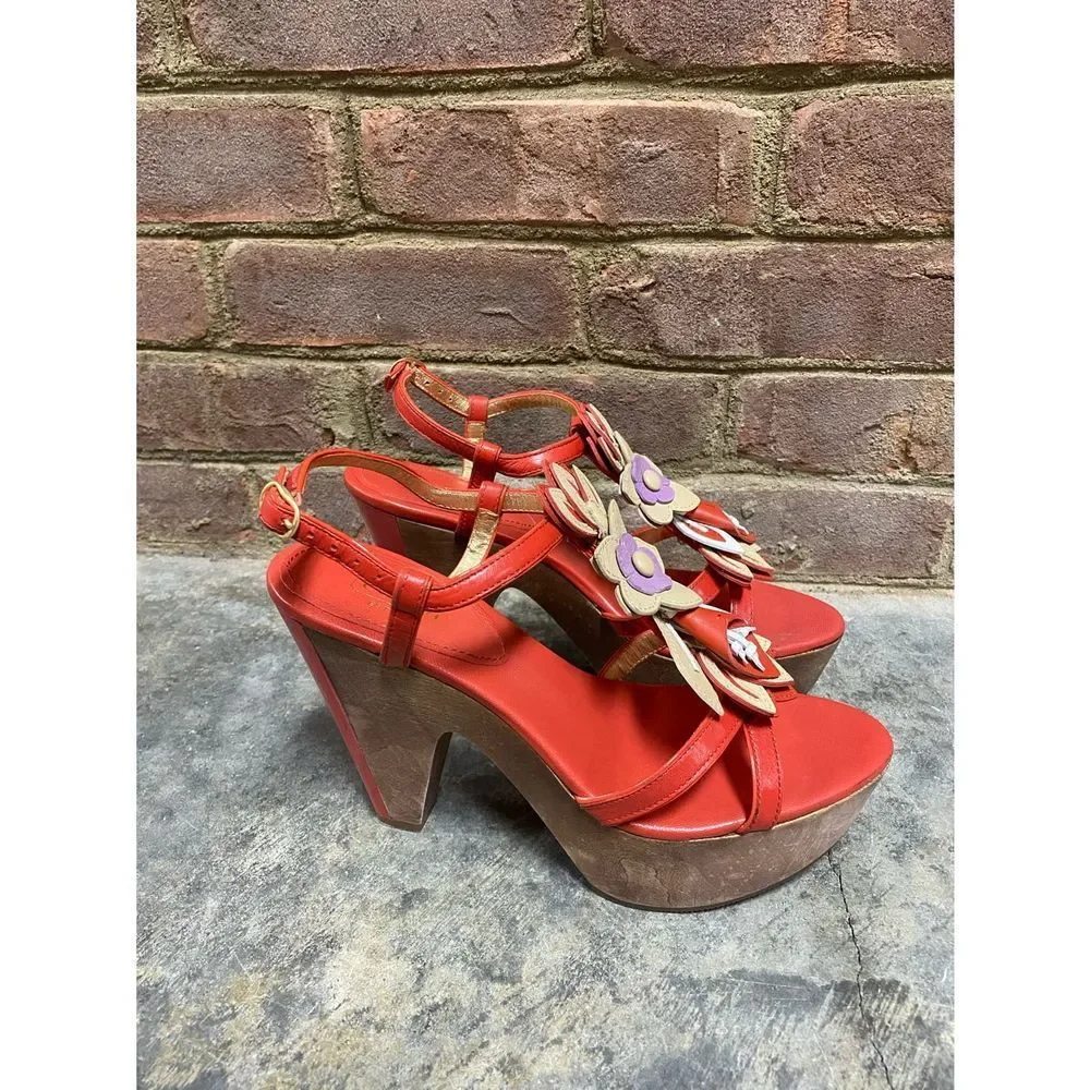 Coach Orange Flower Jeanna Calf Verm Multi Platform Heels Size 8 - Picture 2 of 10